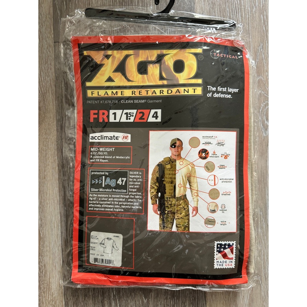 XGO Phase 2 Flame Retardant Mid-Weight Crew Neck Base Layer Desert Sand Sz M NEW